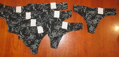 NWT Lot of 8 Auden Black Floral Thong Panties Womens Size S 4-6 Lined 33860 — 第 1/4 张图片