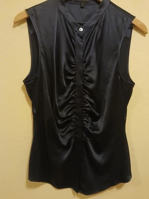 Blusa Theory Para Mujer Sin Mangas Seda Azul Marino Elegante Elegante Elegante Oficina Sirena Genial Foto 1 de 4