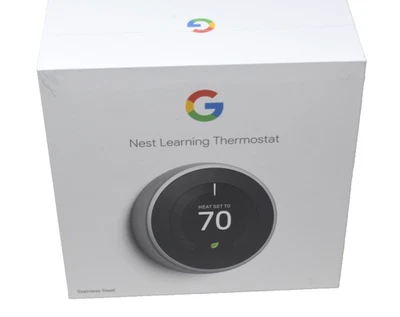 Google Nest 3rd Gen Smart Learning Thermostat Stainless Steel SEALED - Image 1 of 4