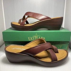 Eastland Willow Dark Walnut Wedge Slides Brown Women’s Sz 9w New - Picture 1 of 17