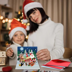 4 Piezas Tarjetas de Navidad 3D Pop Up Tarjeta de Felicitación de Navidad Papá Noel Muñeco de Nieve H... - Imagen 1 de 6