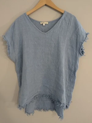Camille And Co Women's Size XL 100%  Linen Fringe Lagenlook Made In Italy Blue - Image 1 of 4