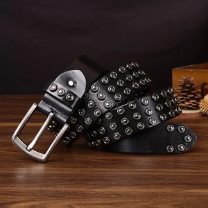 Men 3.8cm Wide Punk Style Leather Belt Vinage Jeans Pin Buckle Waistband Fashion - Picture 1 of 10