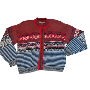 Ruff Hewn Vintage Fair Isle Cardigan NEW Deadstock Large Red Blue Knit Sweater - Picture 1 of 8