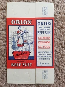 Orlox Beef Suet - Red and White - Flat, Never Folded Box - WWII UK Homefront - Picture 1 of 2