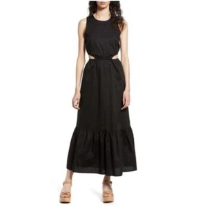 NUEVO CON ETIQUETAS NUEVO WAYF Maxi Vestido Negro Recortado Sin Mangas Volantes Dobladillo Informal XS Largo Fiesta - Imagen 1 de 10
