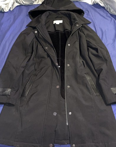 Giacca Michael Kors Donna Small Nera Cerniera Piena Casual Cappotto con Cappuccio Parka In perfette condizioni