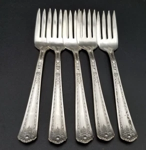 National Silver Co.-Florence Pattern-Set of 5 Silverplate Salad Forks - Picture 1 of 10