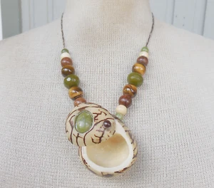 Unakite Tagua Pill Box Locket Secret Stash Necklace Serpentine Tigers Eye Jade - Picture 1 of 9