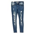 Kancan Low Rise Jeans Womens Blue Distressed Destroyed Stretch Denim Size 24