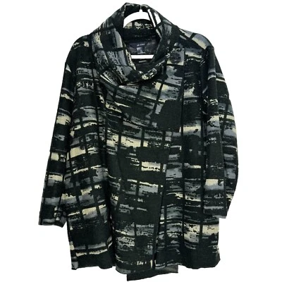 Chaqueta Suéter ALI MILES Negro Azul Mezcla Lana Envolvente Capucha Cuello XL Texturizada Foto 1 de 4