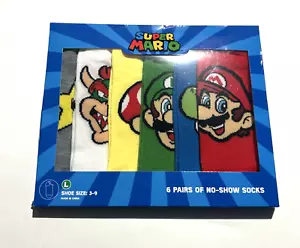 Super Mario Socks Crew Multicolor Polyester 6 Pack Sz Medium (3-9) NEW - Picture 1 of 8