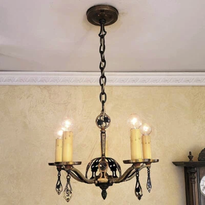 018c Antique 1920's 30's Cast Ceiling Light fixture Chandelier - Image 1 of 4