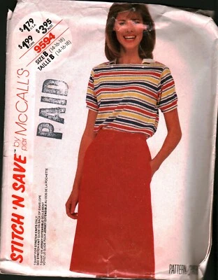 9594 Vintage McCalls SEWING Pattern Misses 1990s T Shirt Skirt Stitch n Save OOP - Image 1 of 2