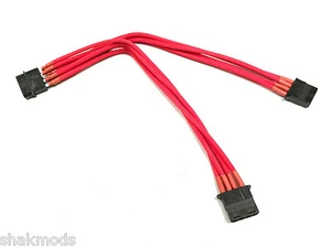 Shakmods Male to 2 x Female Molex extension 30cm Splitter Red Sleeved Cable UK - Picture 1 of 2