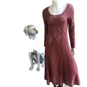 Peruanische Verbindung gehäkelt Pima Baumwolle lila rosa langärmeliges Kleid Damen M - Bild 1 von 10