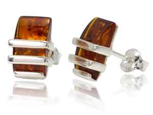 NATURAL BALTIC AMBER Jewellery STERLING SILVER 925 Earrings Stud Certified - Picture 1 of 8