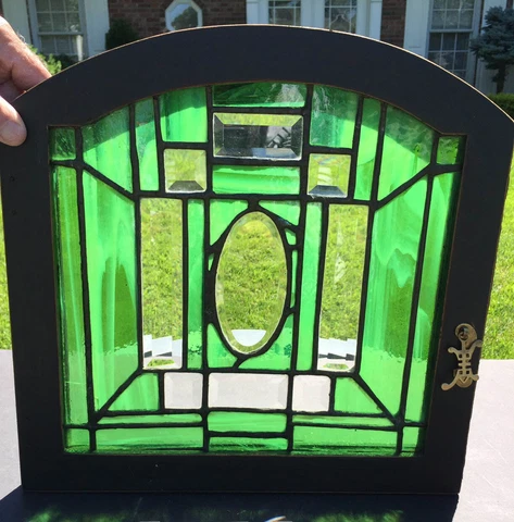 Antique STAINED,BEVELED, LEADED GLASS CABINET DOOR Cover