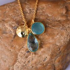 Gemstone And Disc Charm Pendent Chalcedony Topaz Necklace In Gold Plated Chain