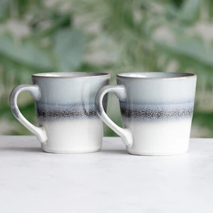 Set of 2 Grey & Light Blue Fade Coffee Mugs 400ml Stoneware Reactive Glazed Cups - Picture 1 of 6