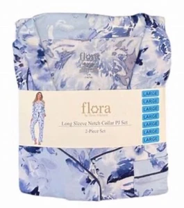 Flora Nikrooz set pigiama donna maniche lunghe e pantaloni, taglia large blu floreale NUOVO - Foto 1 di 4