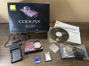 Nikon Coolpix S220 10 MP Digital Camera Plum / Purple & Charge Cord Tested - Picture 1 of 9