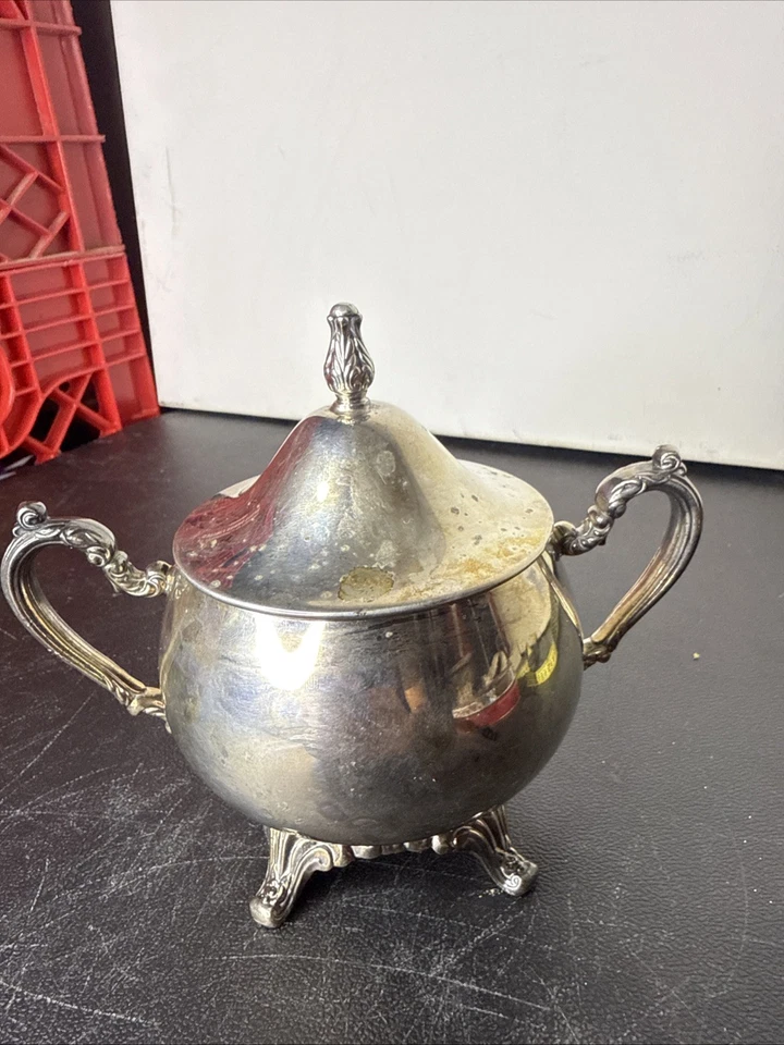 Azucarero vintage Oneida plateado 5" con tapa asas ornamentadas Foto 1 de 4