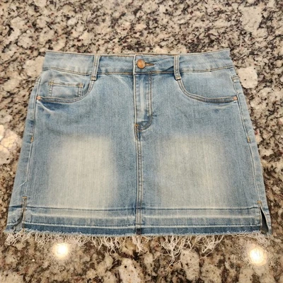 Light Wash Distressed Jean Mini Skirt Size 9 Dollhouse NWOT  - Image 1 of 4