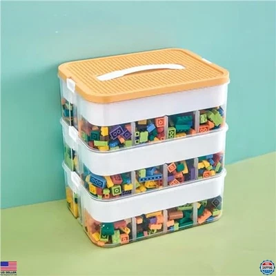 3-уровневый штабелируемый органайзер для хранения игрушек и строительных кирпичей - желтый - Изображение 1 из 4