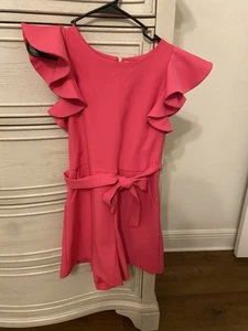 Sassy GB Girls hot pink dressy romper.  Ruffled sleeves,zips in back, pockets. - Picture 1 of 2