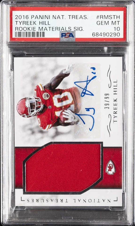 2016 NATIONAL TREASURES RC MATERIALS SIGNATURES TYREEK HILL 39/99 PSA 10 AUTO - Image 1 of 2
