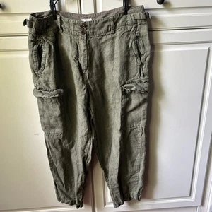 Poetry Cropped Linen Tapered Trouser Pants Cargo Green Size 14 - Picture 1 of 10