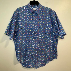 Neiman Marcus Blue Nautical Flag Print Shirt - Picture 1 of 6