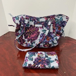 Vera Bradley Neon Blooms Glenna Satchel w/Matching Wallet Excellent Condition - Picture 1 of 14