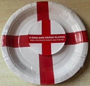 Nuova confezione da 8 piatti di carta festa nuovi con scatola - Croce di San Giorgio diametro 18 cm - Foto 1 di 3