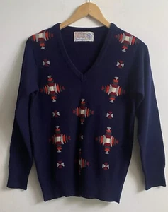 Ballantyne Of Peebles 100% Cashmere V-Neck Navy Sweater Scotland Size S ? - Picture 1 of 5