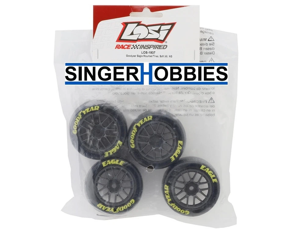 Losi LOS-1937 Goodyear Eagle Mounted Tires/Wheels Soft (4) for 1/12 RC NASCAR