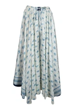 Boho Gypsy Hippy White SKIRT Uneven Full Flare Printed Silk BEACH Maxi Skirt ML