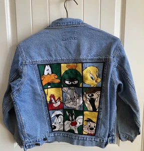 Vtg Acme Kids L/Womens Small Jean Jacket Warner Bros Looney Tunes Denim Y2K - Picture 1 of 11