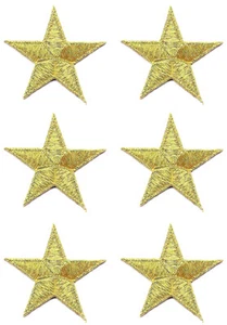 Finest Quality Old Gold Color Stars Embroidery Patches Metallic Thread 6Pcs Pack - Picture 1 of 3