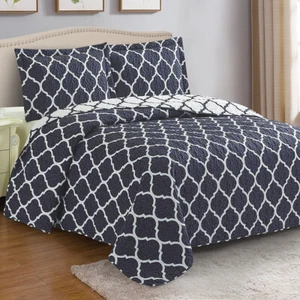 Meridian Oversized Coverlet Set Luxury Printed Reversible Wrinkle Free Easy Care - Picture 1 of 7