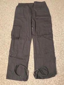 Size Large Women's HIGH WAISTED CARGO PANTS WITH MULTIPLE POCKETS - DARK GREY - Picture 1 of 2