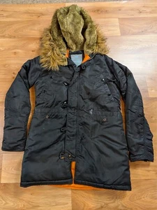 Alpha Industries Parka Jacket Coat - Small Black Grey Hooded Lot 2 - Picture 1 of 11