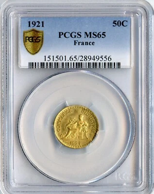 FRANCE 1921 - CHAMBRE DE COMMERCE - 50 CENTIMES BY DOMARD PARIS MINT - PCGS MS65 - Image 1 of 3