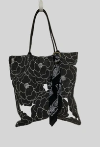 Distressed Faded Black/White Floral Tote Bag With Attached Head Scarf. - Picture 1 of 14
