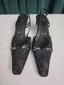 Stuart Weitzman Sling Back Pumps Black Size 8.5 N Hampton - Picture 1 of 6