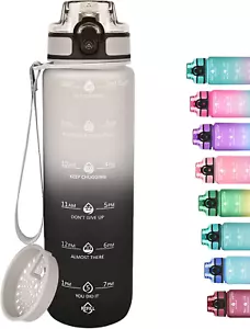 32Oz Motivational Water Bottles with Time Marker and Fruit Strainer, Sports Wate - Picture 1 of 12
