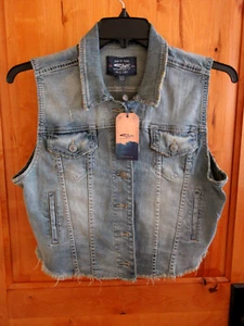 SILVER JEANS CO SIZE XL DENIM VEST JACKET DISTRESSED BUTTONS POCKETS INDIGO NWT - Picture 1 of 14