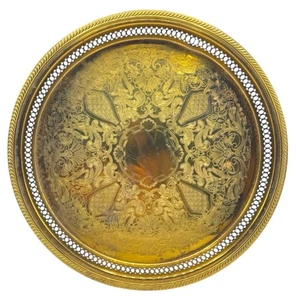 Bandeja de galería vintage de latón dorado artesanal de cobre de 13"" - Imagen 1 de 5