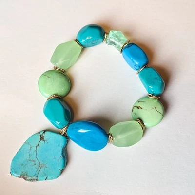 Pulsera Vintage Gruesa Boho Imitación Turquesa - Colgante Colgante Colgante Piedras Azules y Verdes Foto 1 de 4